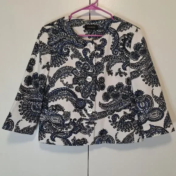 Talbots Elegant Blue Paisley Blazer EUC Womens Size 8 - Picture 1 of 7